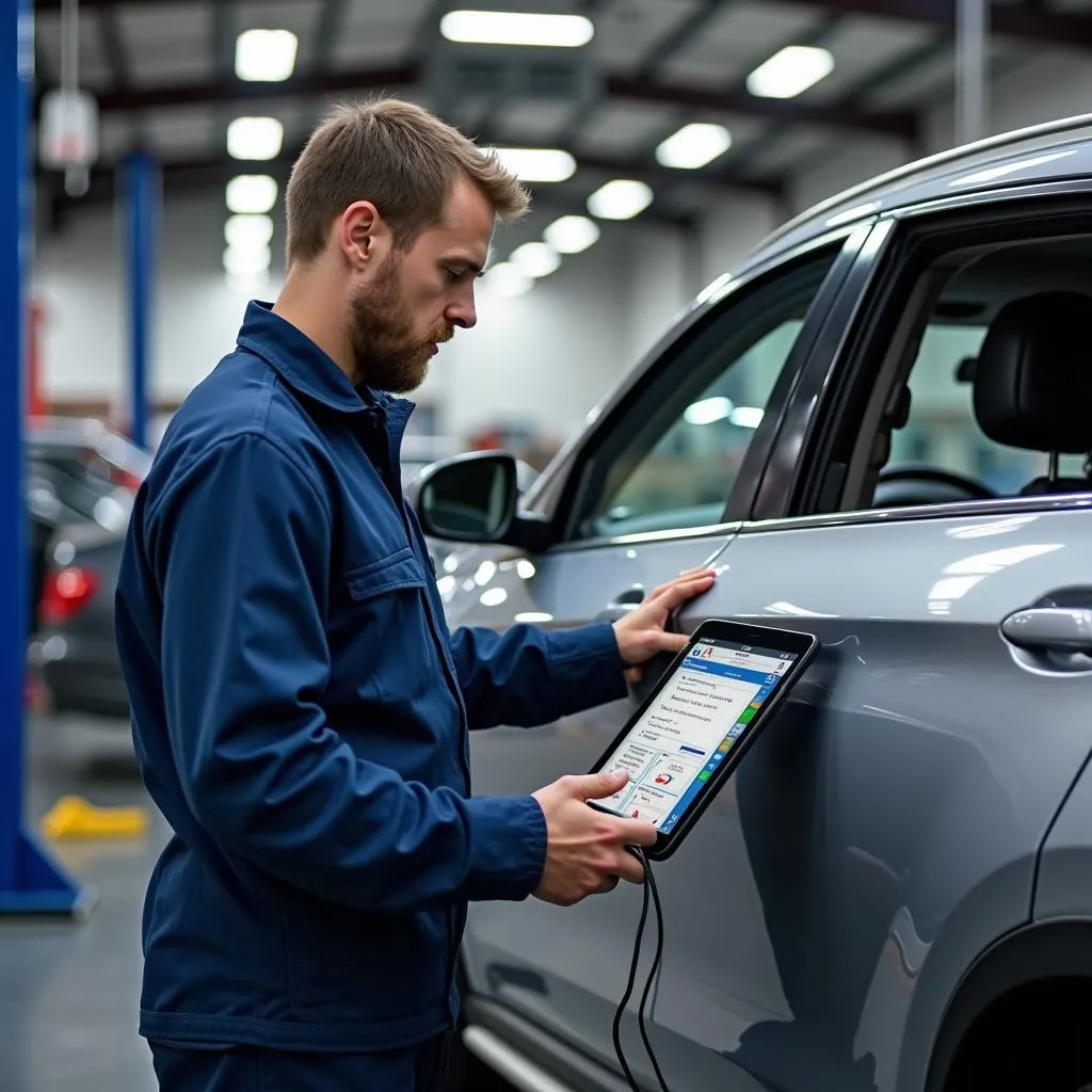 Mécanicien automobile diagnostiquant le système électrique d'une voiture