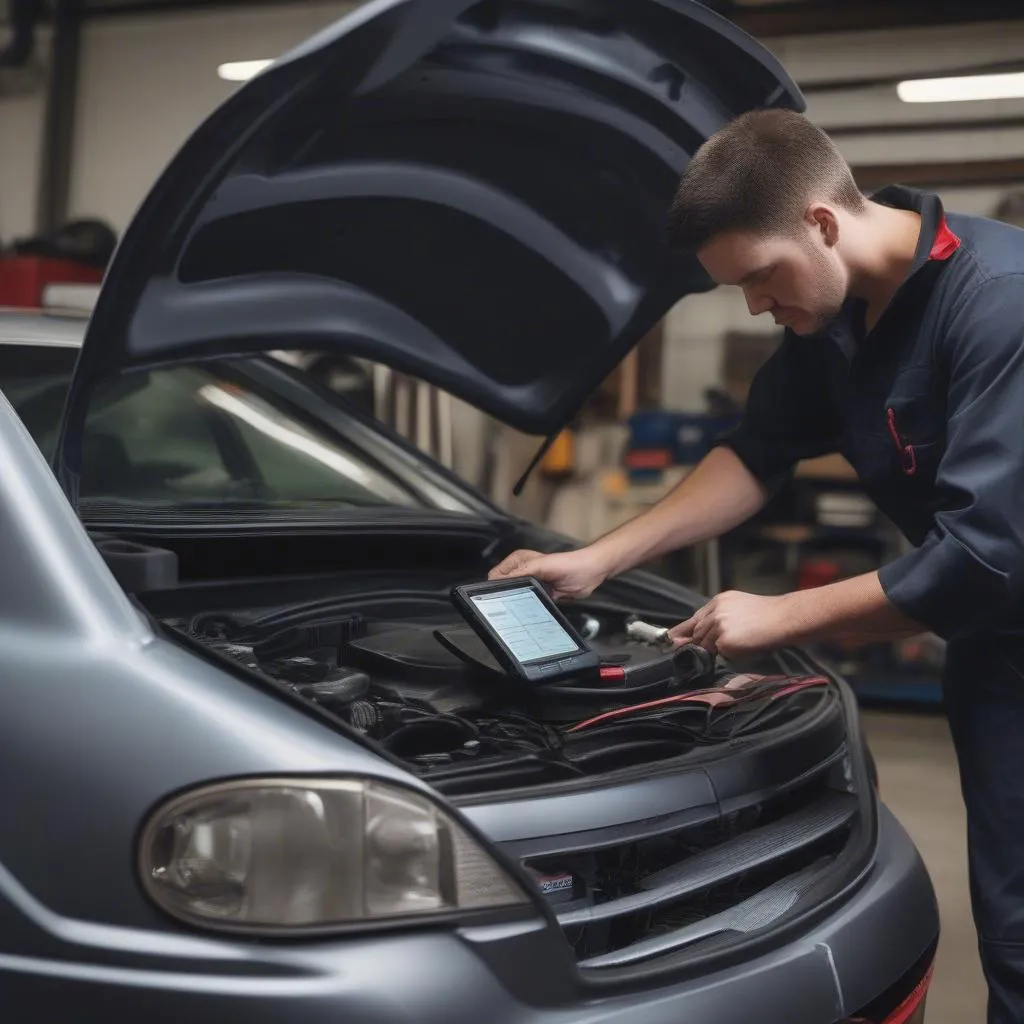 mécanicien utilisant un scanner Autel sur une voiture