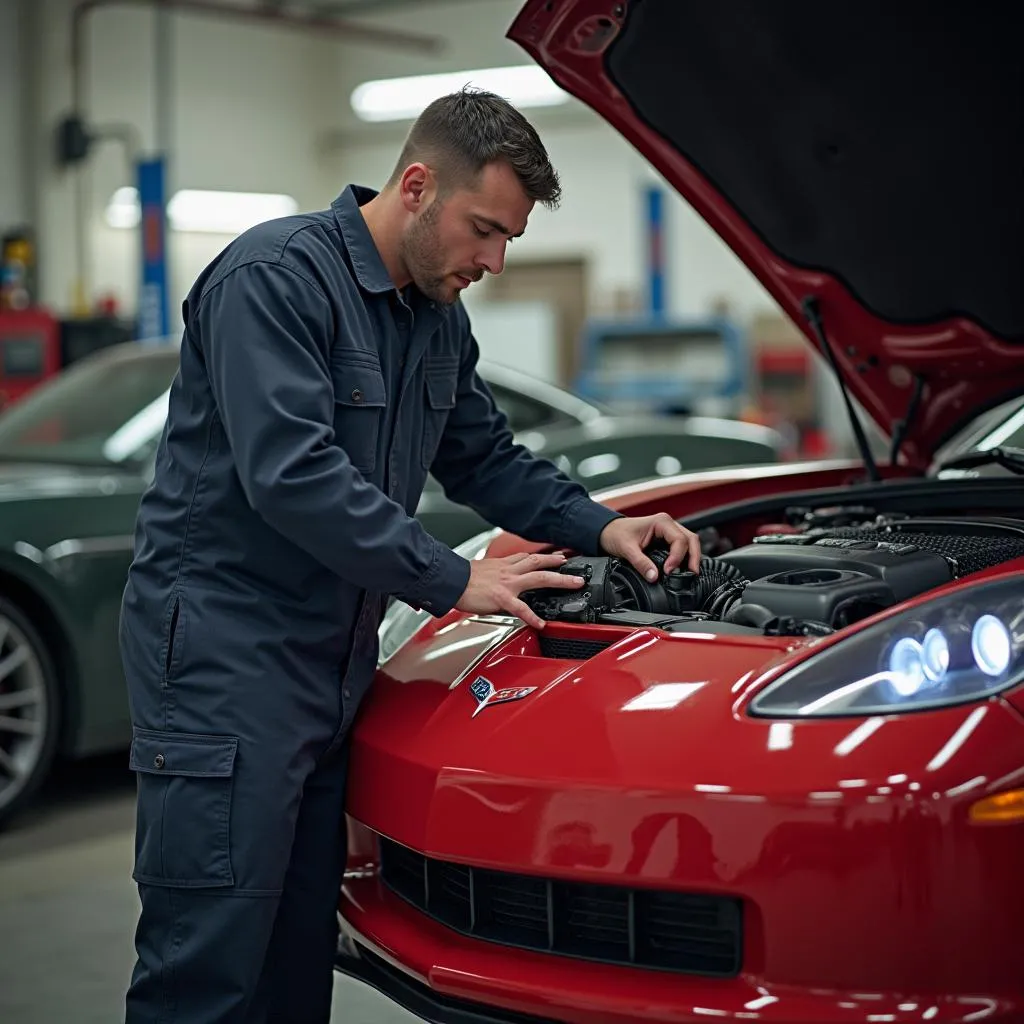 Mécanicien travaillant sur une Corvette