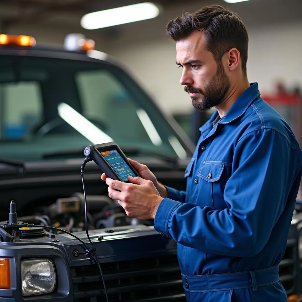 Mécanicien effectuant un diagnostic sur un Chevy 3500