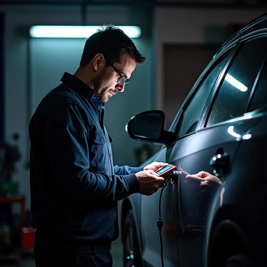 Mécanicien diagnostiquant une panne de voiture