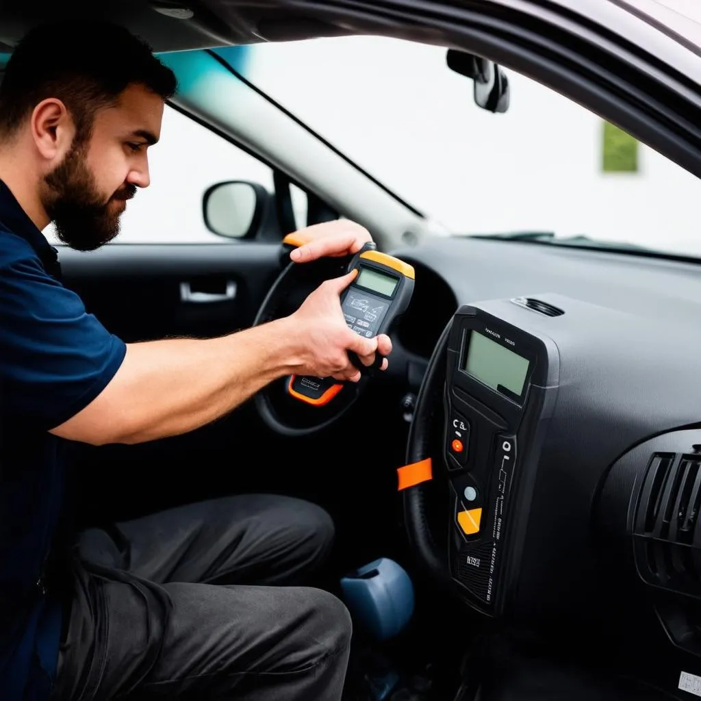 Mécanicien diagnostique une voiture