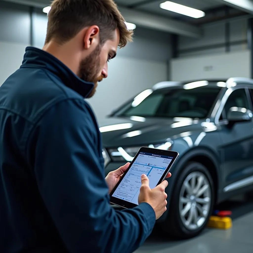 Mécanicien utilisant un logiciel de diagnostic automobile