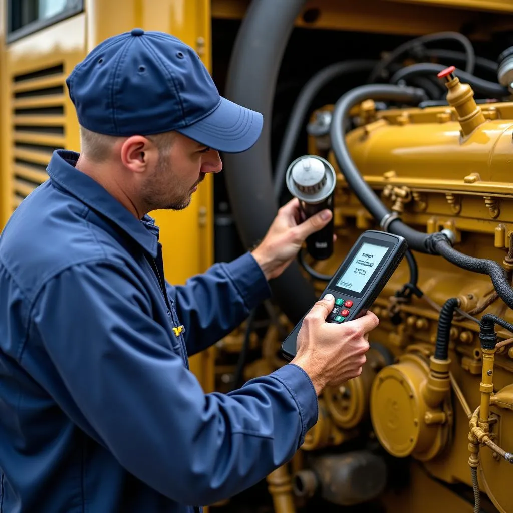 Mécanicien examinant un moteur Caterpillar 3126B