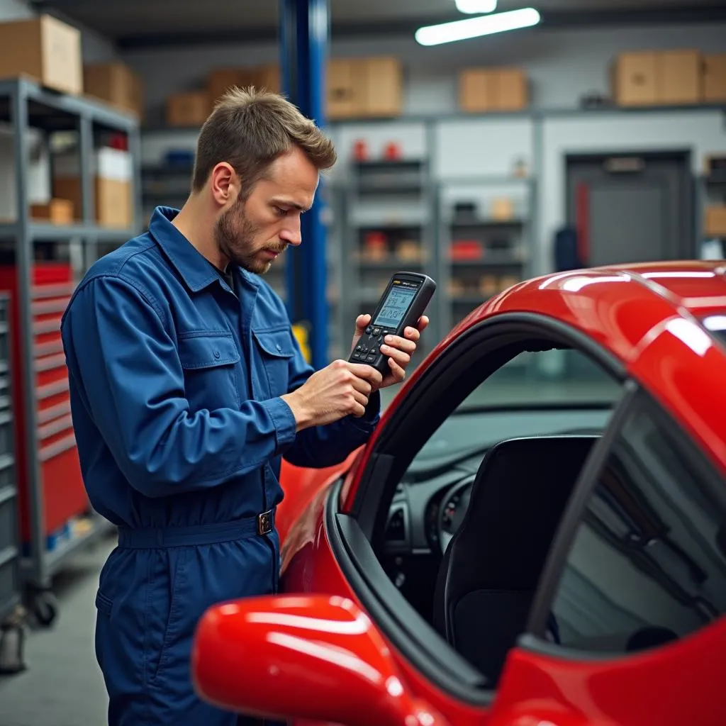 Mécanicien français réparant une Chevrolet Corvette