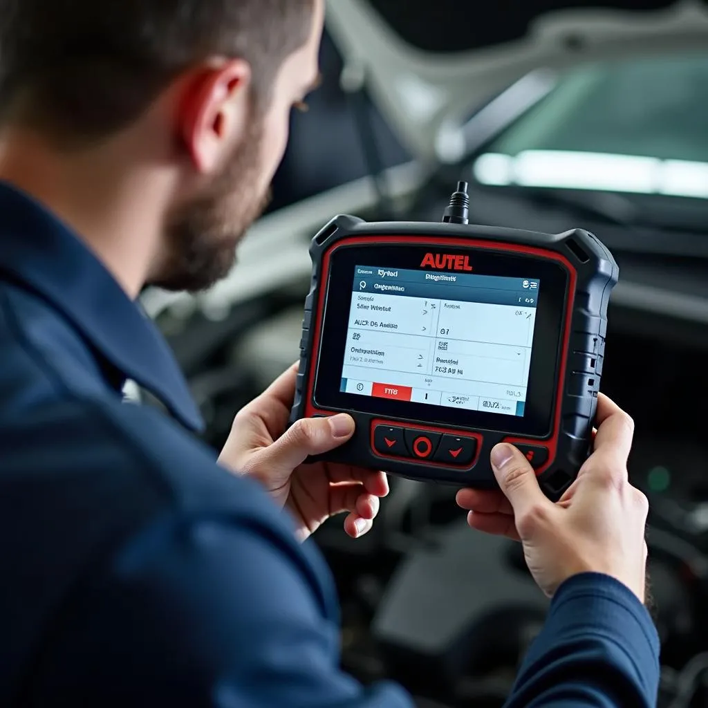 Mécanicien utilisant un outil Autel dans un garage