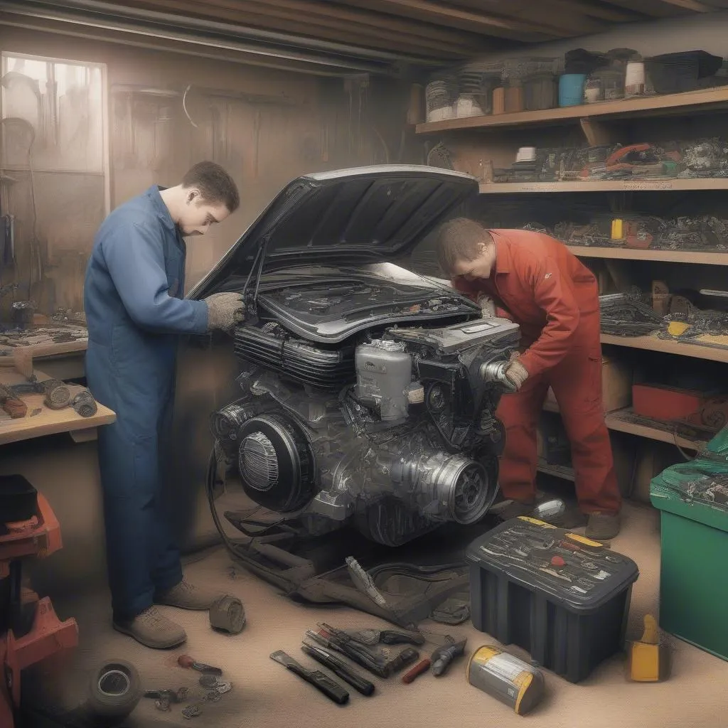 Mécanicien dans son garage