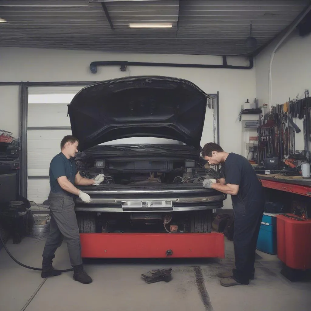 Mécanicien réparant une voiture dans un garage