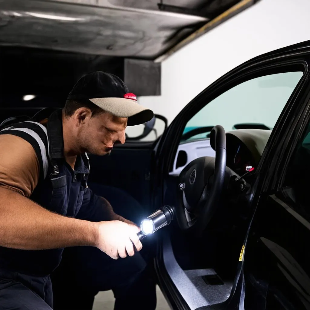 Mécanicien inspectant une voiture