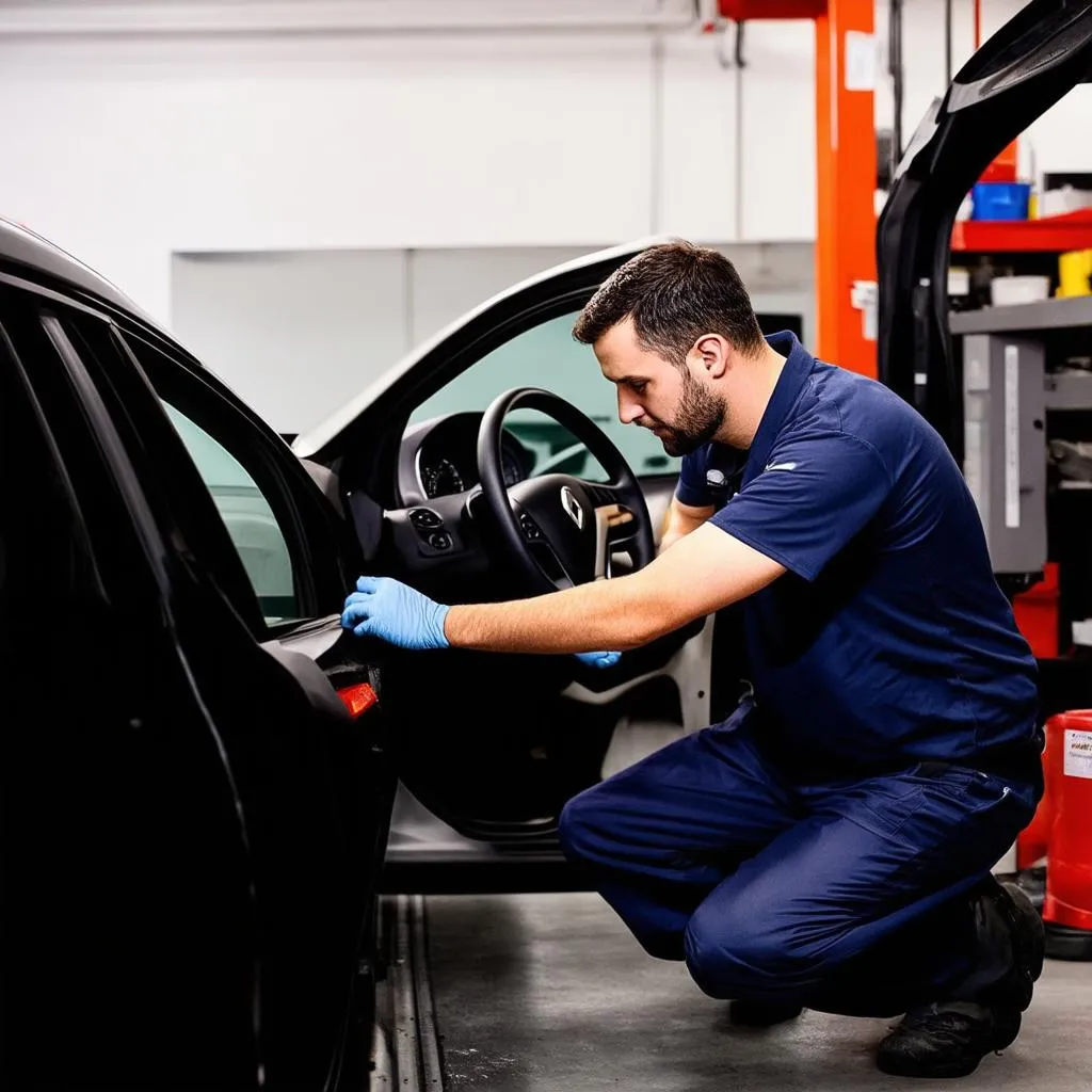 Mécanicien travaillant sur une Renault Clio