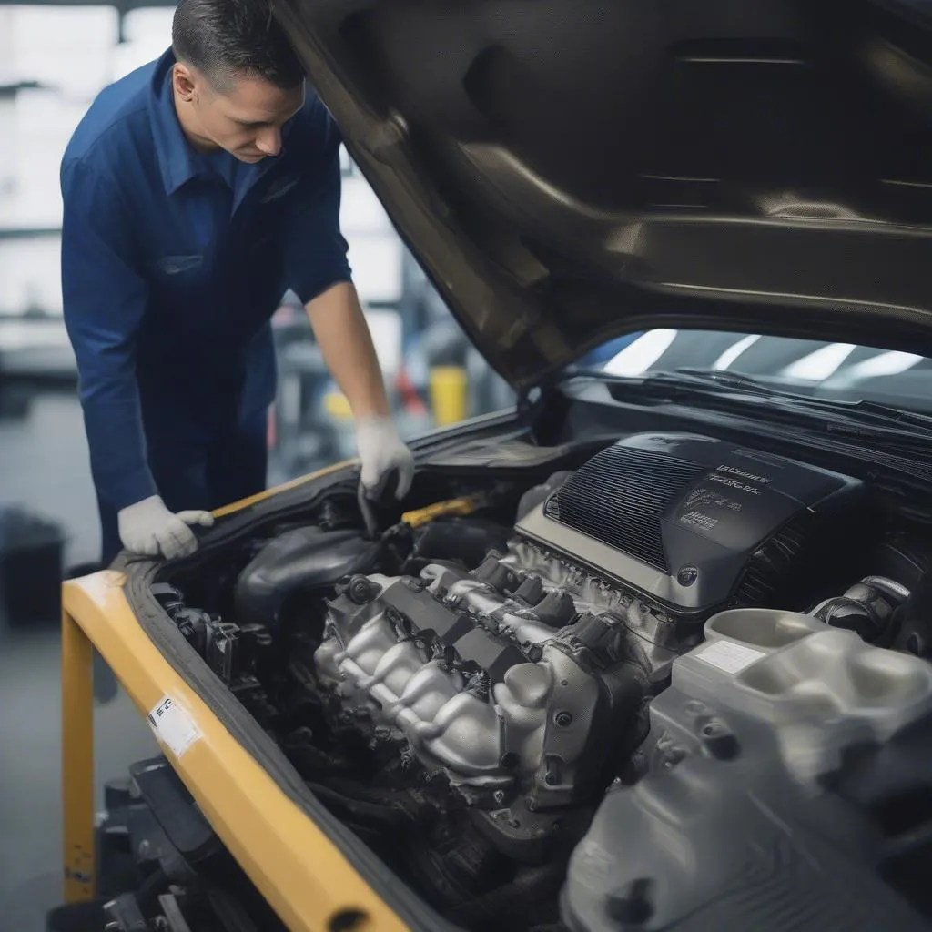 Mécanicien réparant le moteur d'une BMW