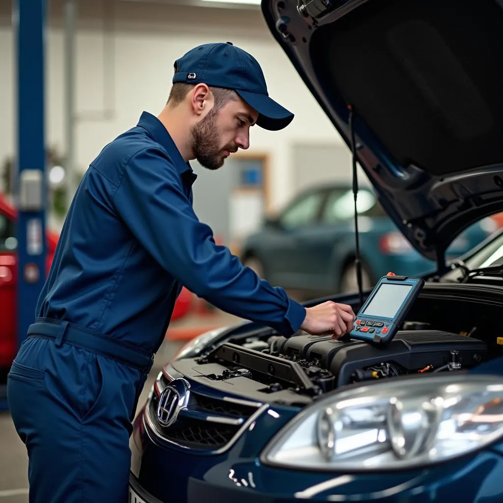 Mécanicien réparant une voiture dans un garage