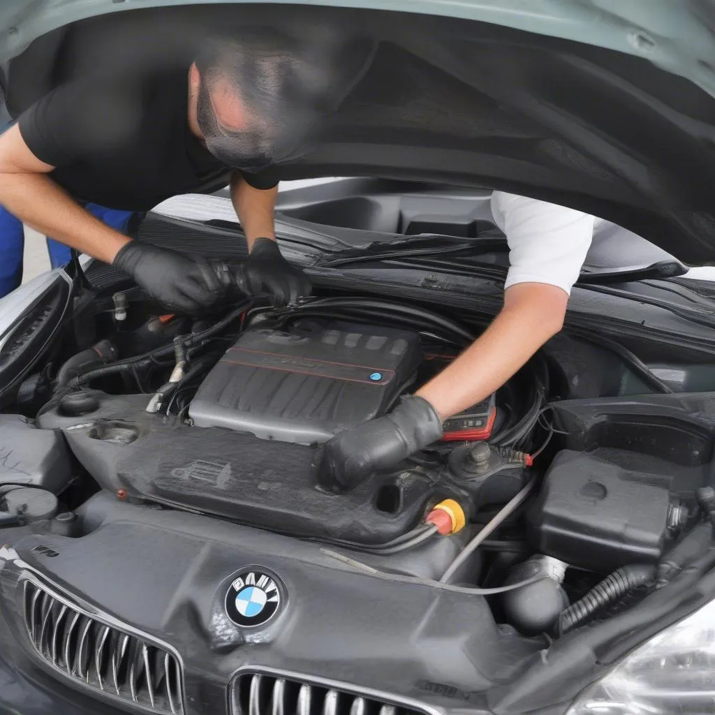 Mécanicien travaillant sur une voiture