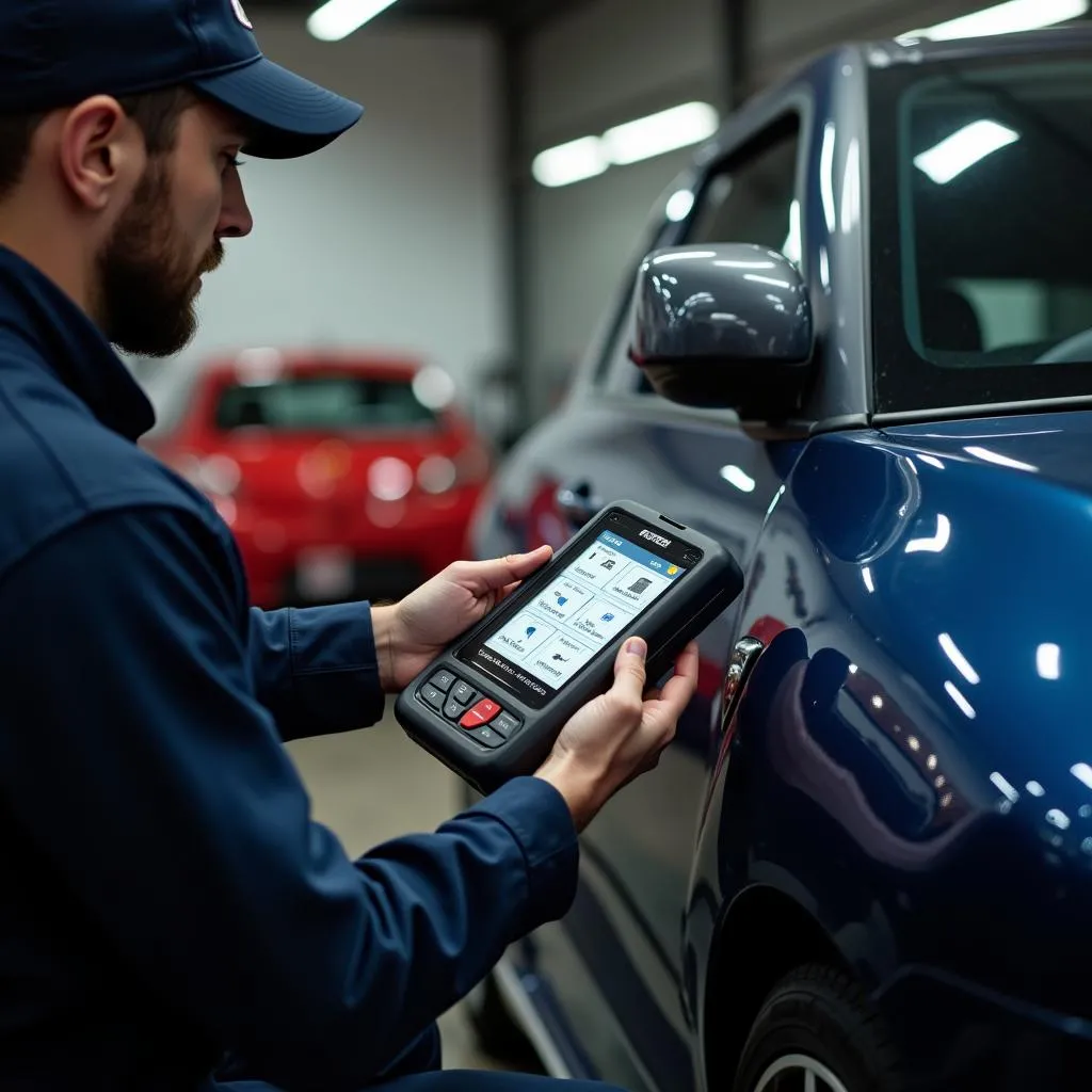 Mécanicien utilisant l'Autel IM608 sur une voiture française