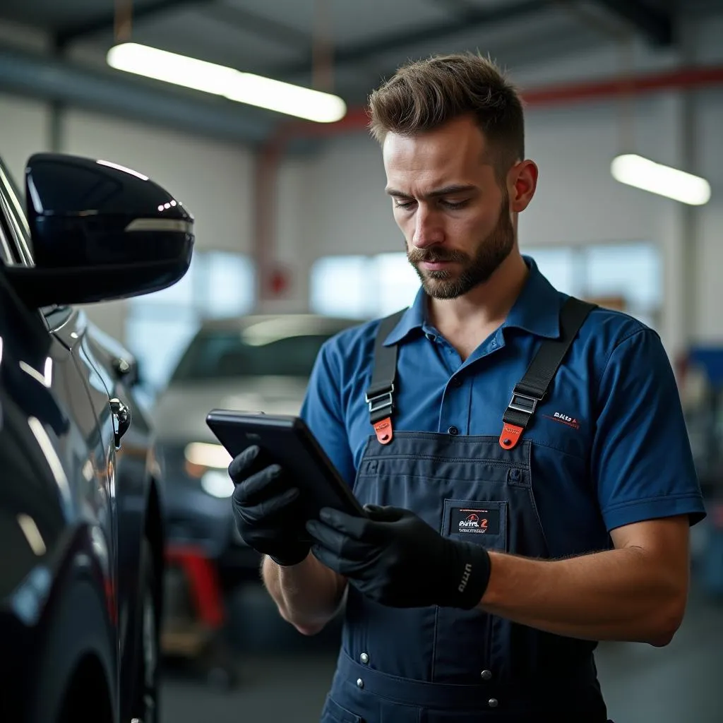 Mécanicien utilisant Autel Evo 2 pour le diagnostic automobile