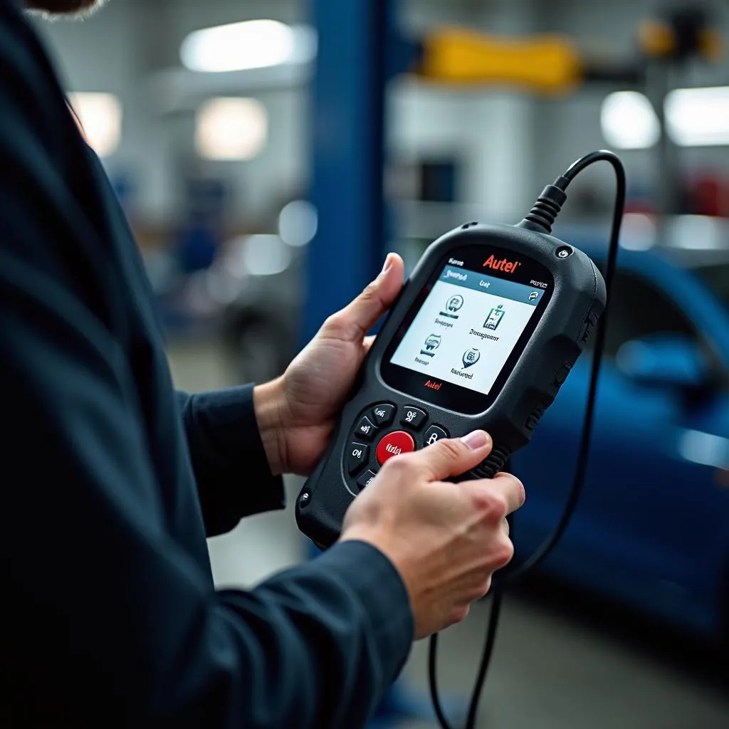 Mécanicien Utilisant un Scanner Autel dans un Atelier Moderne