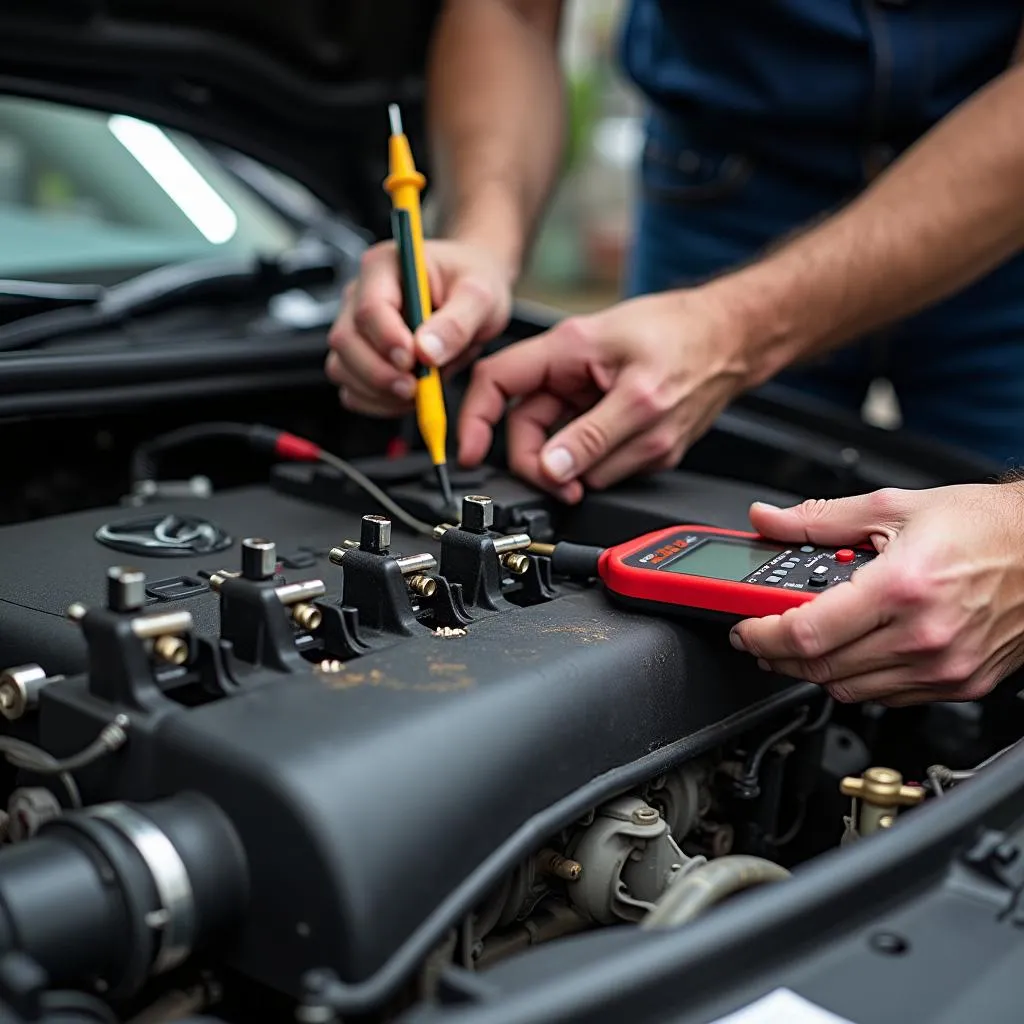 Mécanicien vérifiant les bobines d'allumage d'une Mazda