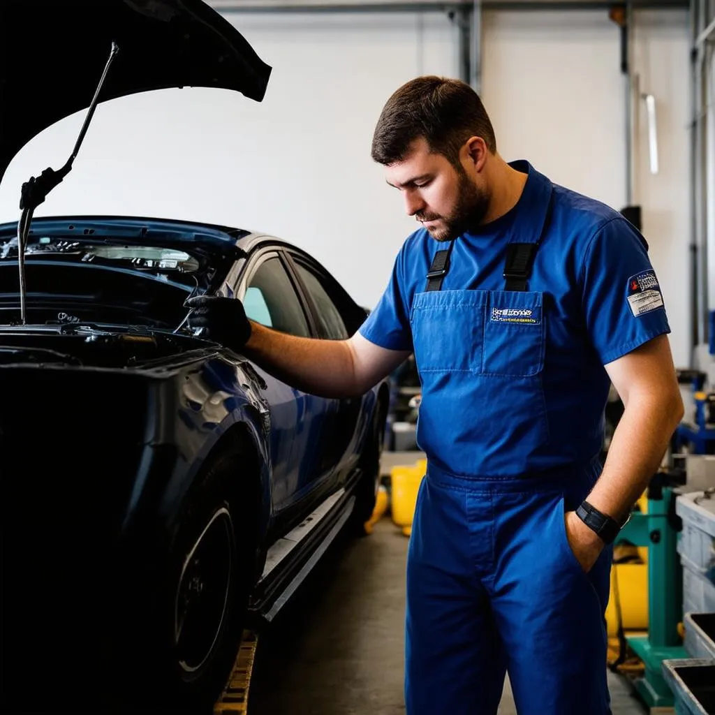 Un mécanicien travaillant sur une voiture dans un atelier