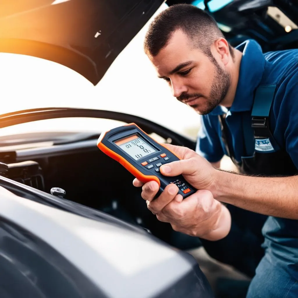 Un mécanicien utilisant un outil de diagnostic sur une voiture