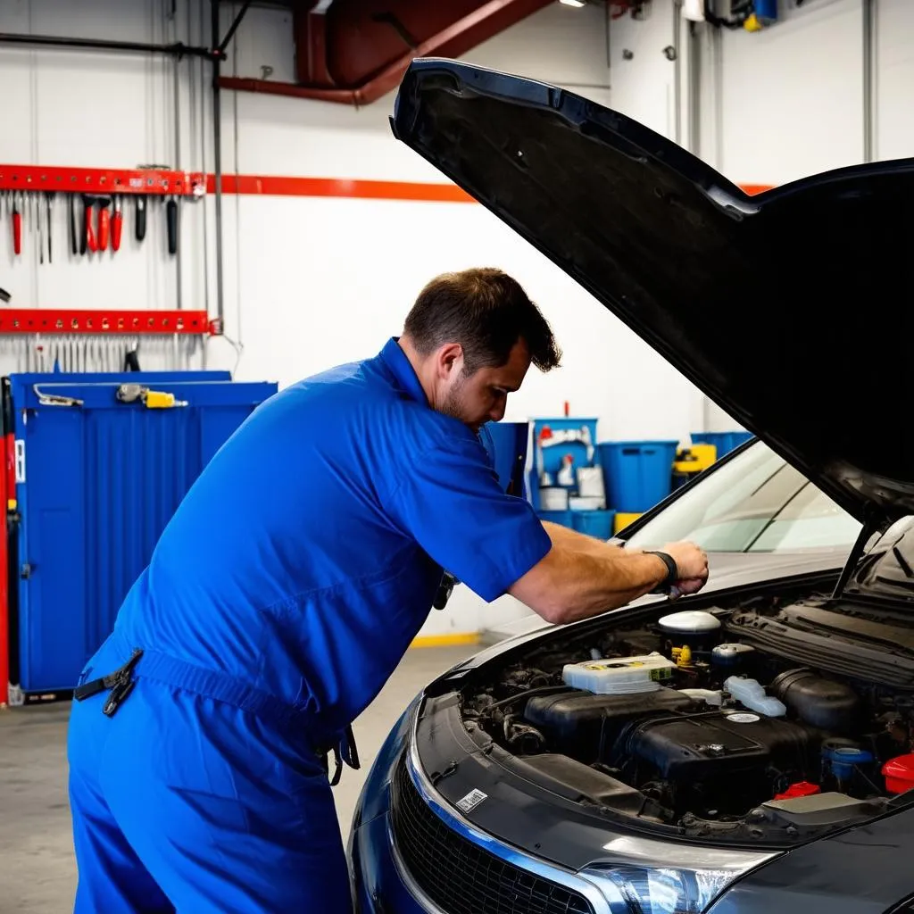 Mécanicien travaillant sur une voiture dans un garage 