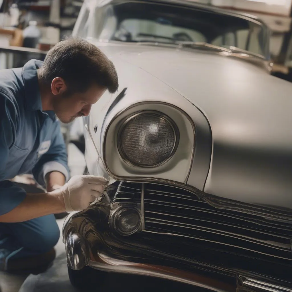 mécanicien changeant l'ampoule d'une voiture