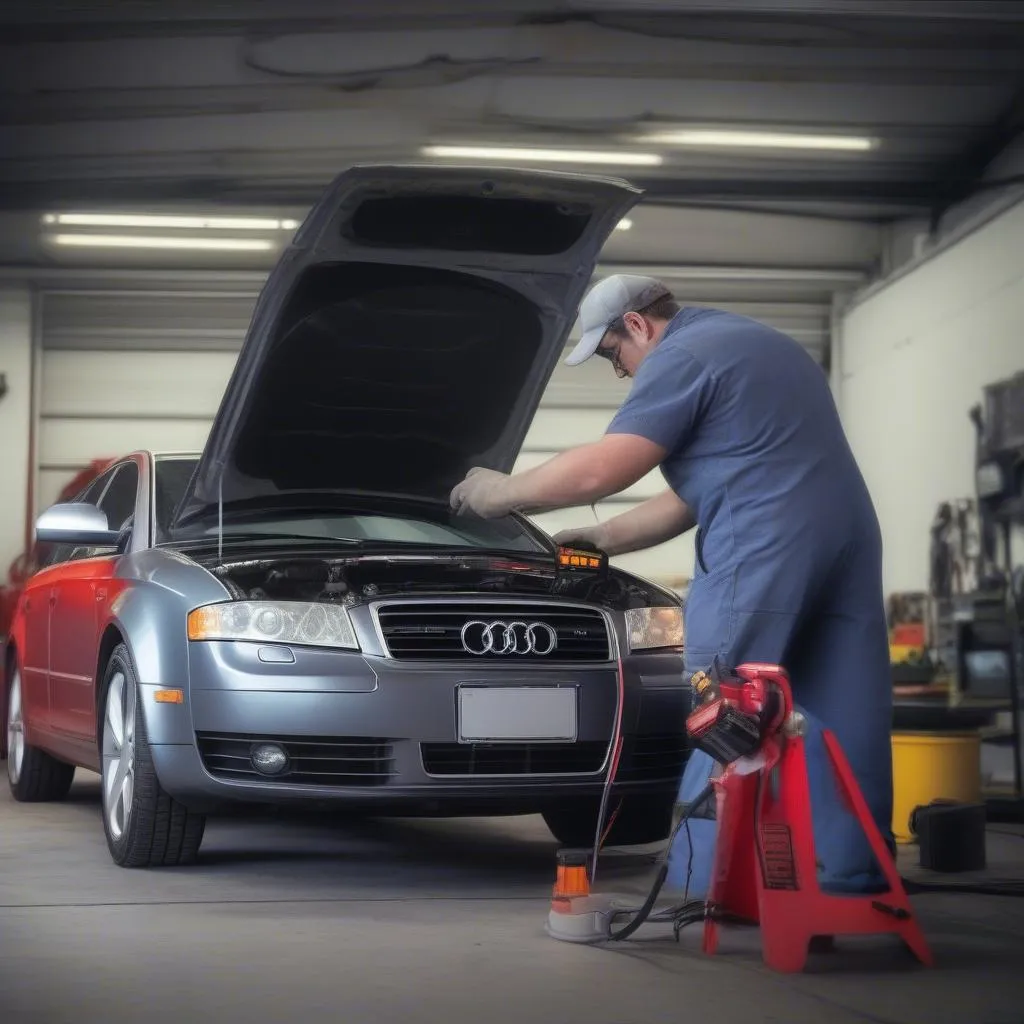 Mechanic Diagnosing Audi A4