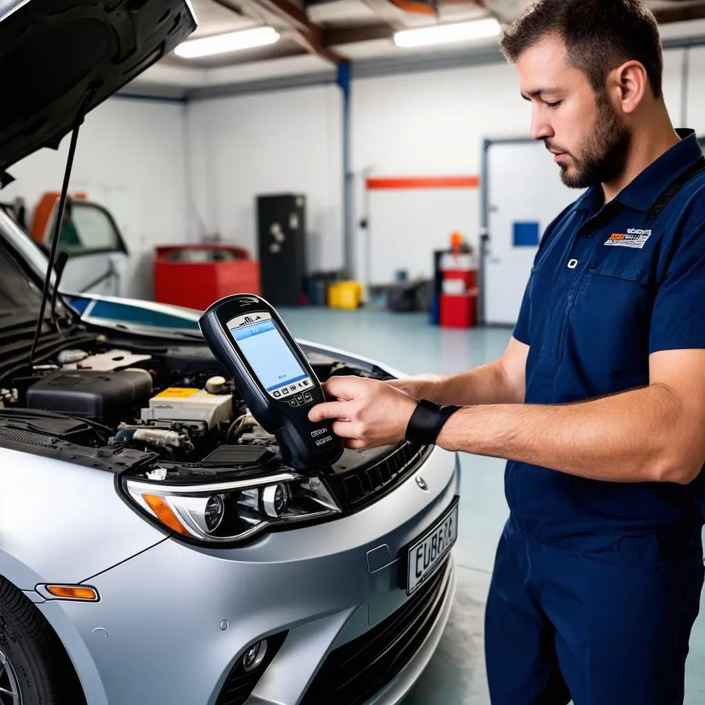 Mécanicien utilisant un scanner OBD2