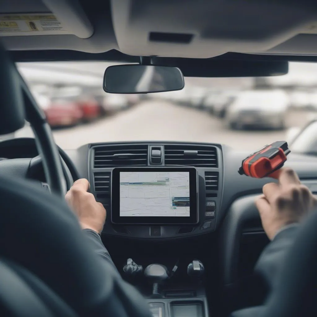 Mechanic testing dash cam