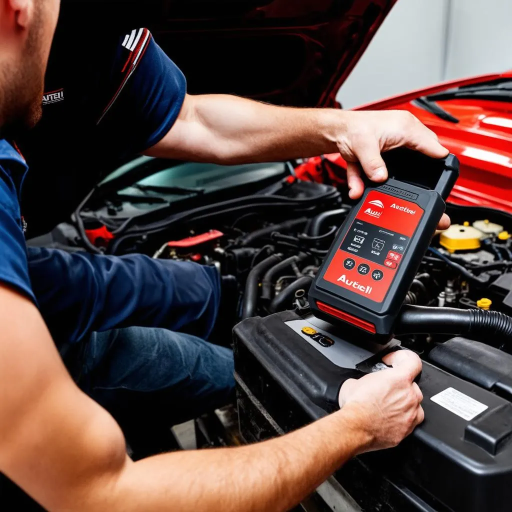 Mechanic using Autel scanner