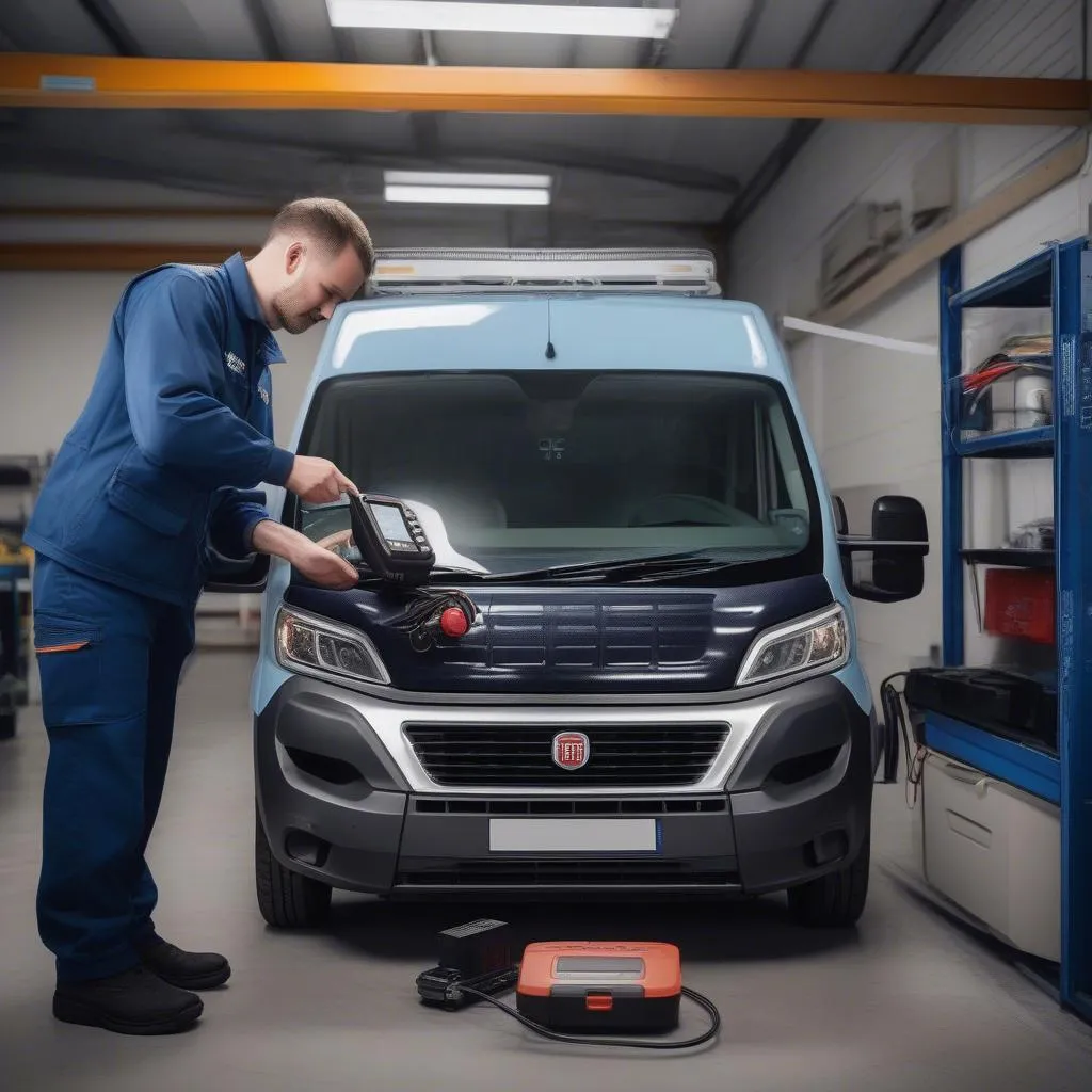 Mechanic Using OBD Reader on Fiat Ducato