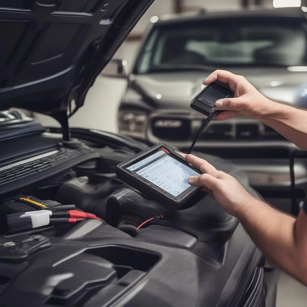 Mécanicien utilisant un lecteur OBD