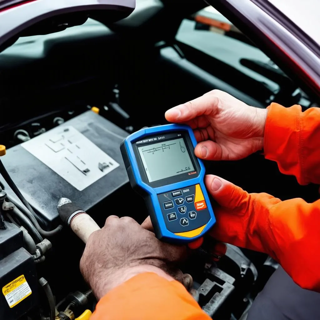 Mechanic Using OBD Scanner