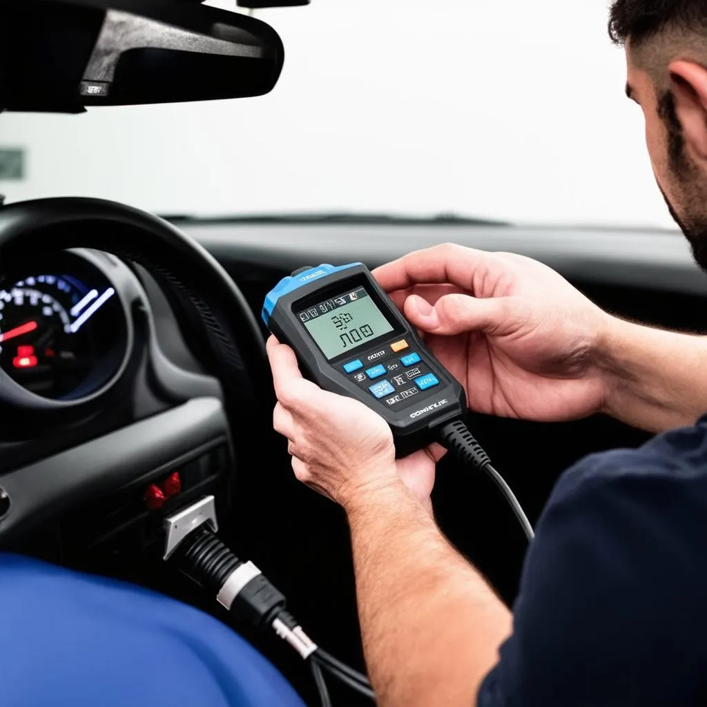 Mécanicien utilisant un scanner OBD