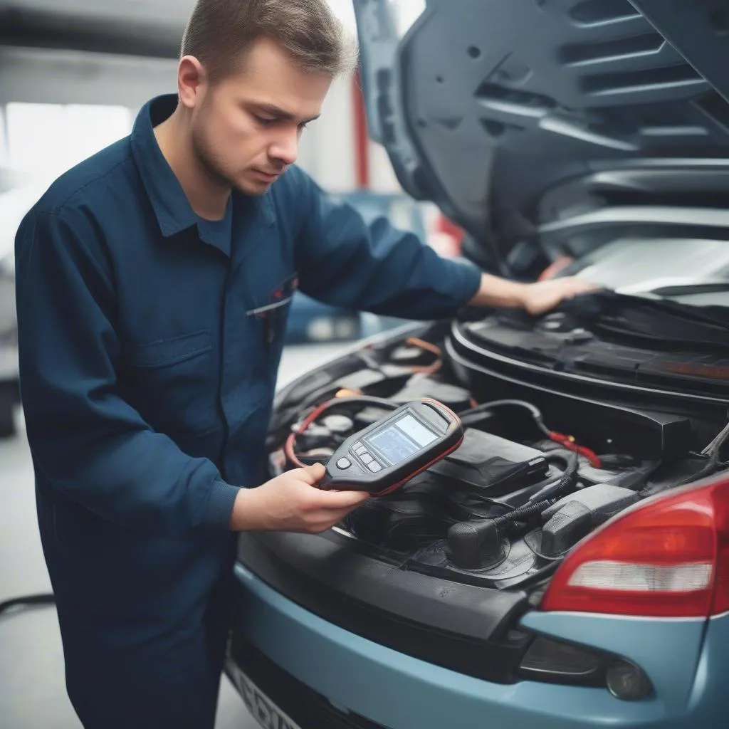 Mécanicien utilisant un scanner OBD