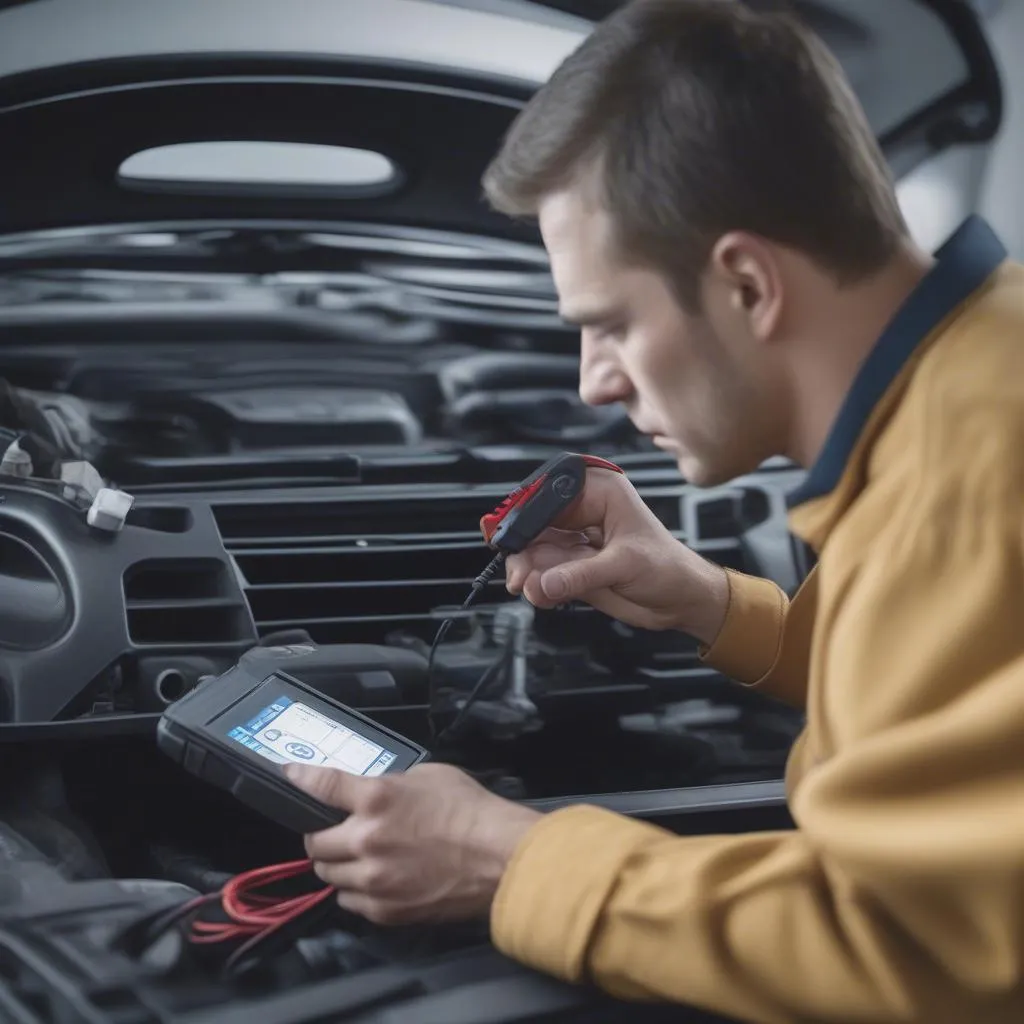 Mécanicien utilisant un outil OBD