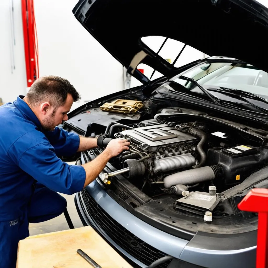 Mechanic Working Car Engine