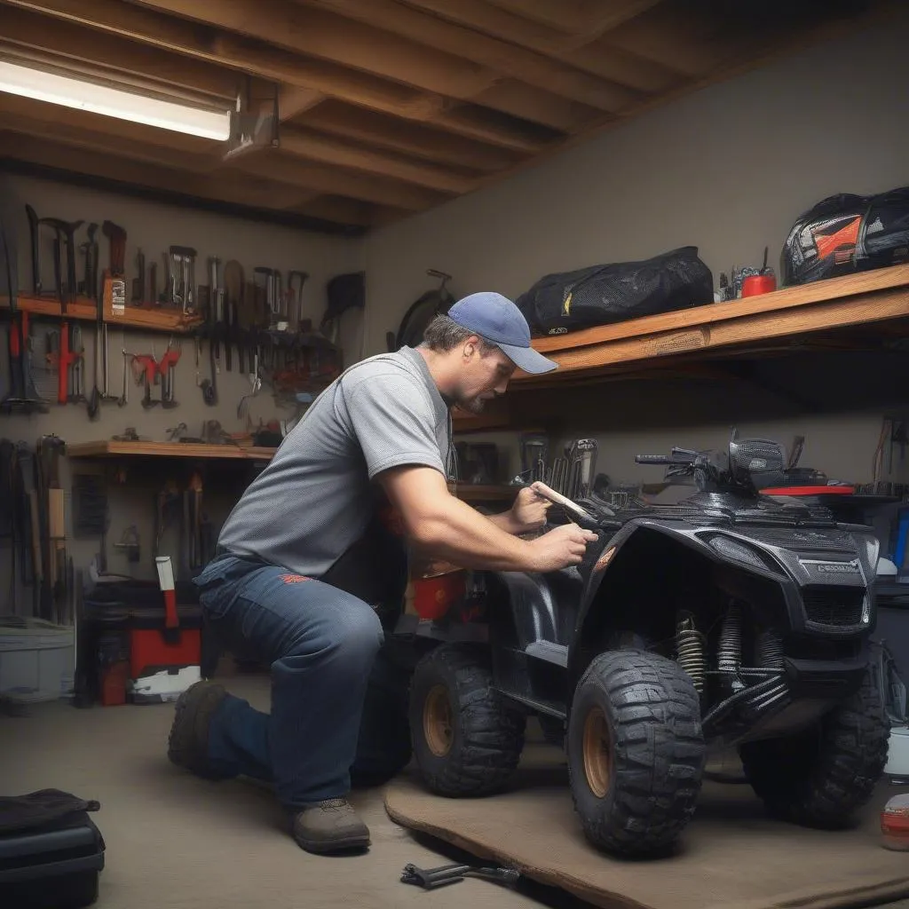 Mechanic Working on ATV Engine