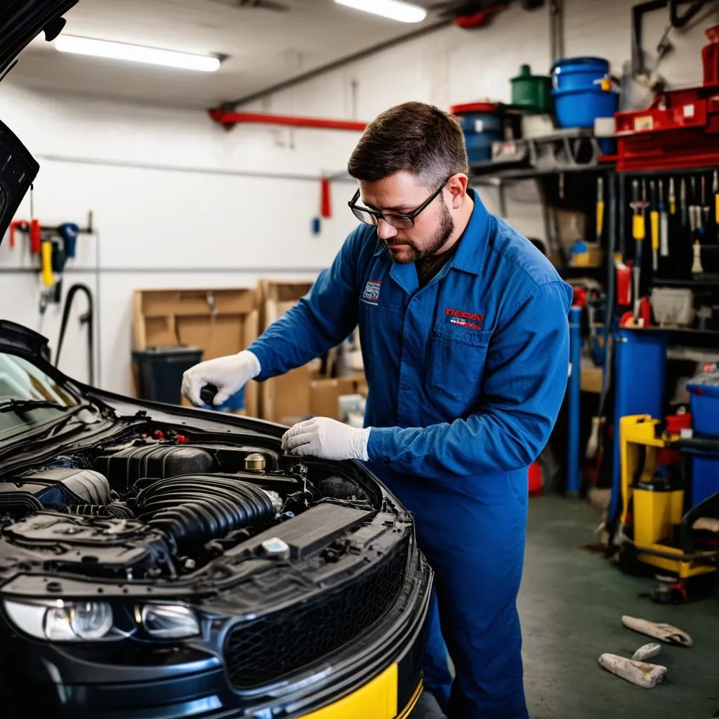 Mécanicien travaillant sur une voiture