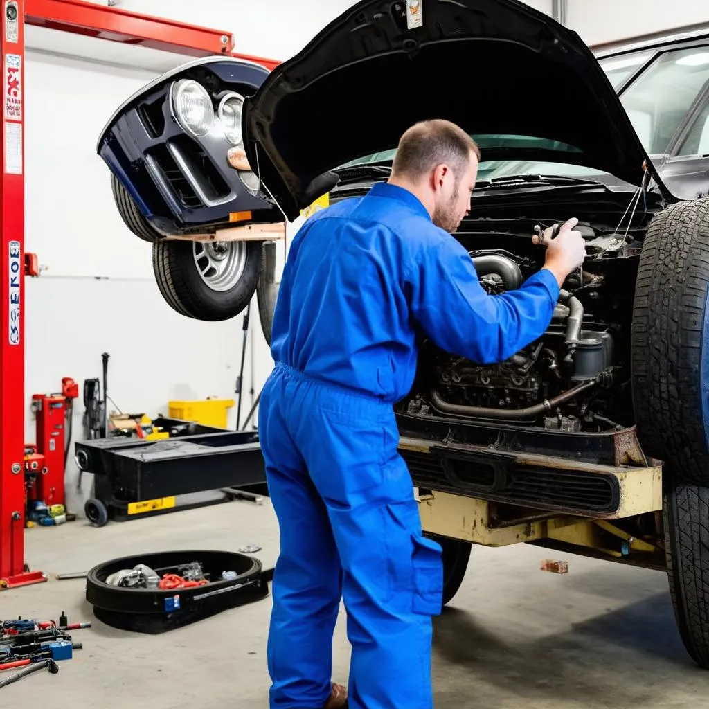 Mécanicien travaillant sur une voiture