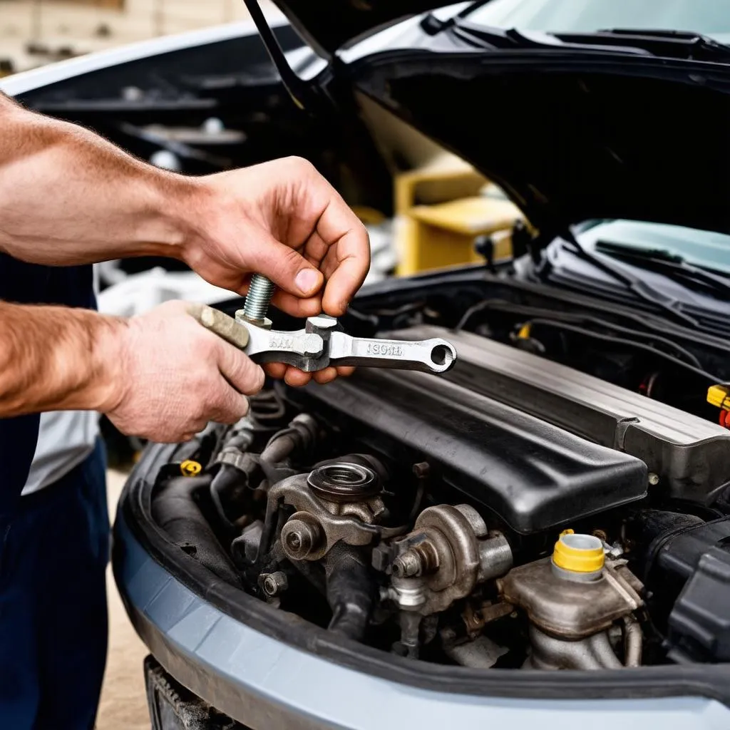 Mécanicien travaillant sur une voiture