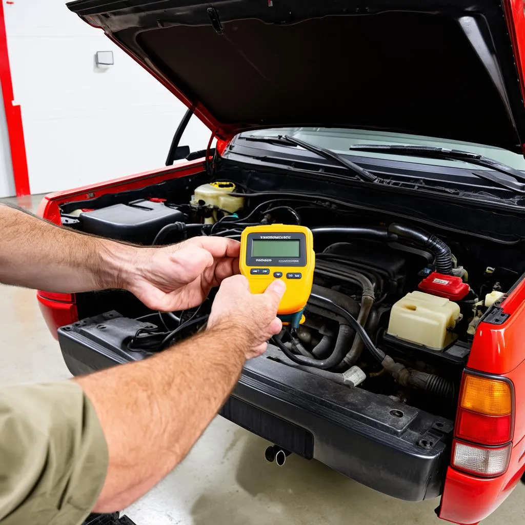 Mechanic Working On Car Diagnostics