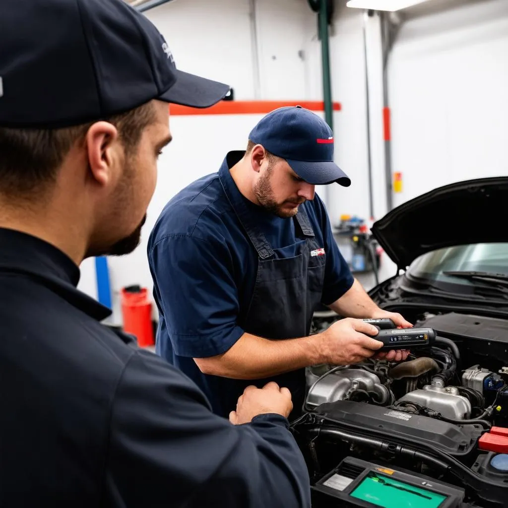 Mechanic working on car diagnostics