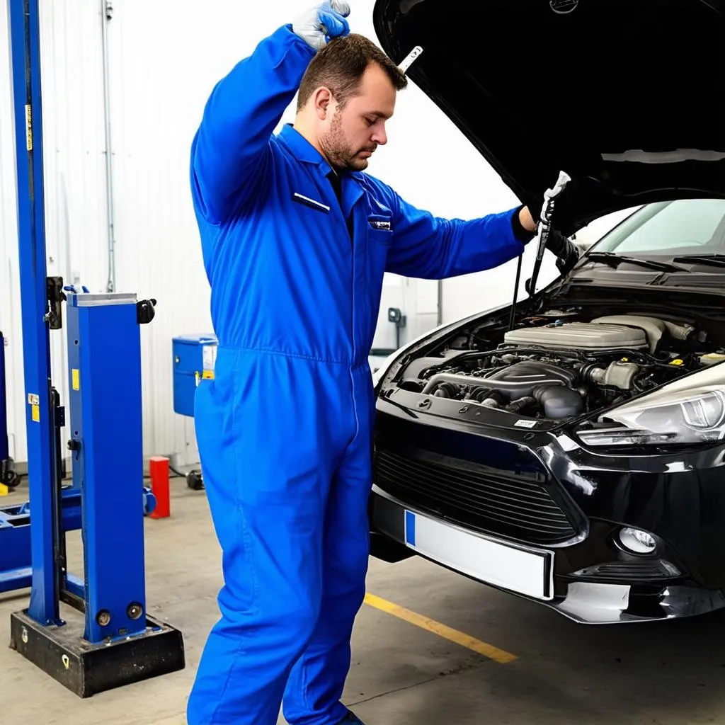 mécanicien travaillant sur le moteur d'une voiture