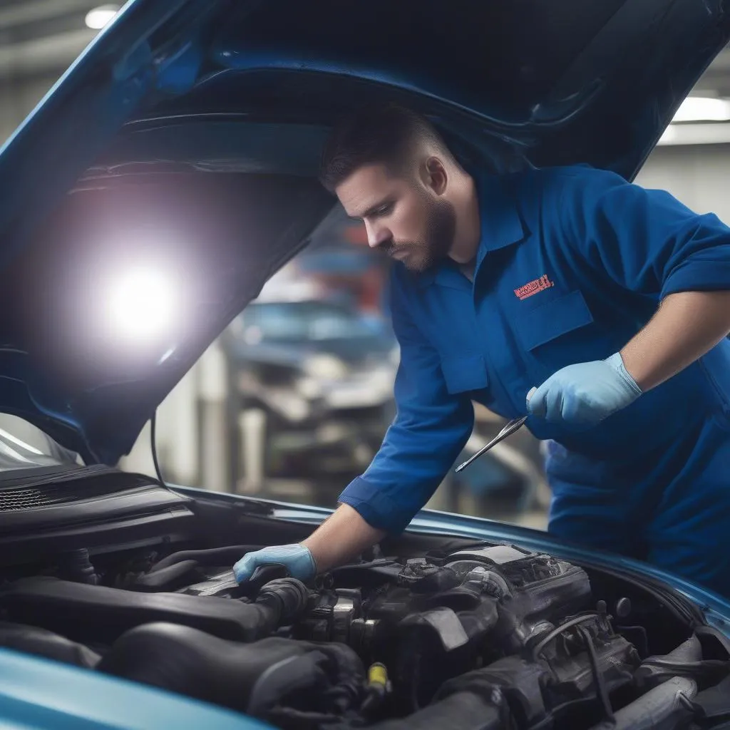 Mechanic working on a car engine