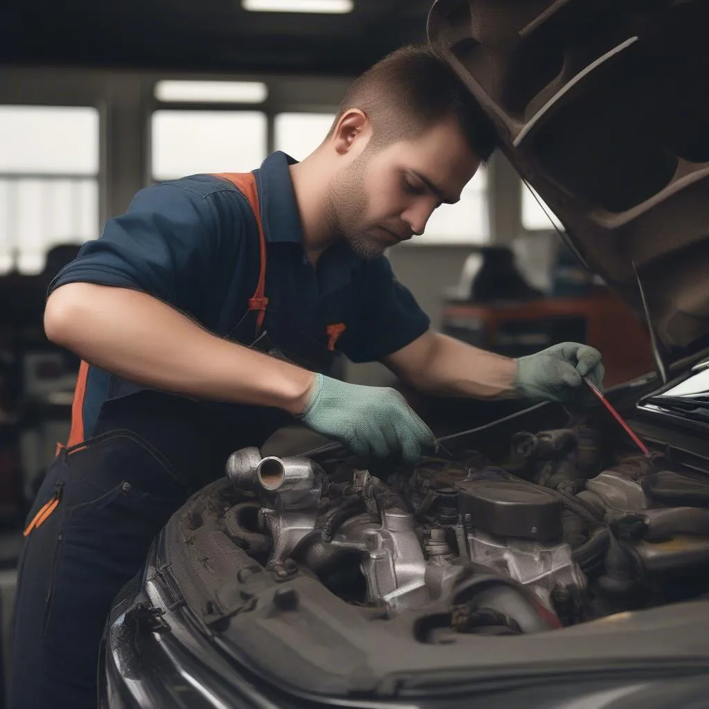 Mechanic working on a car engine