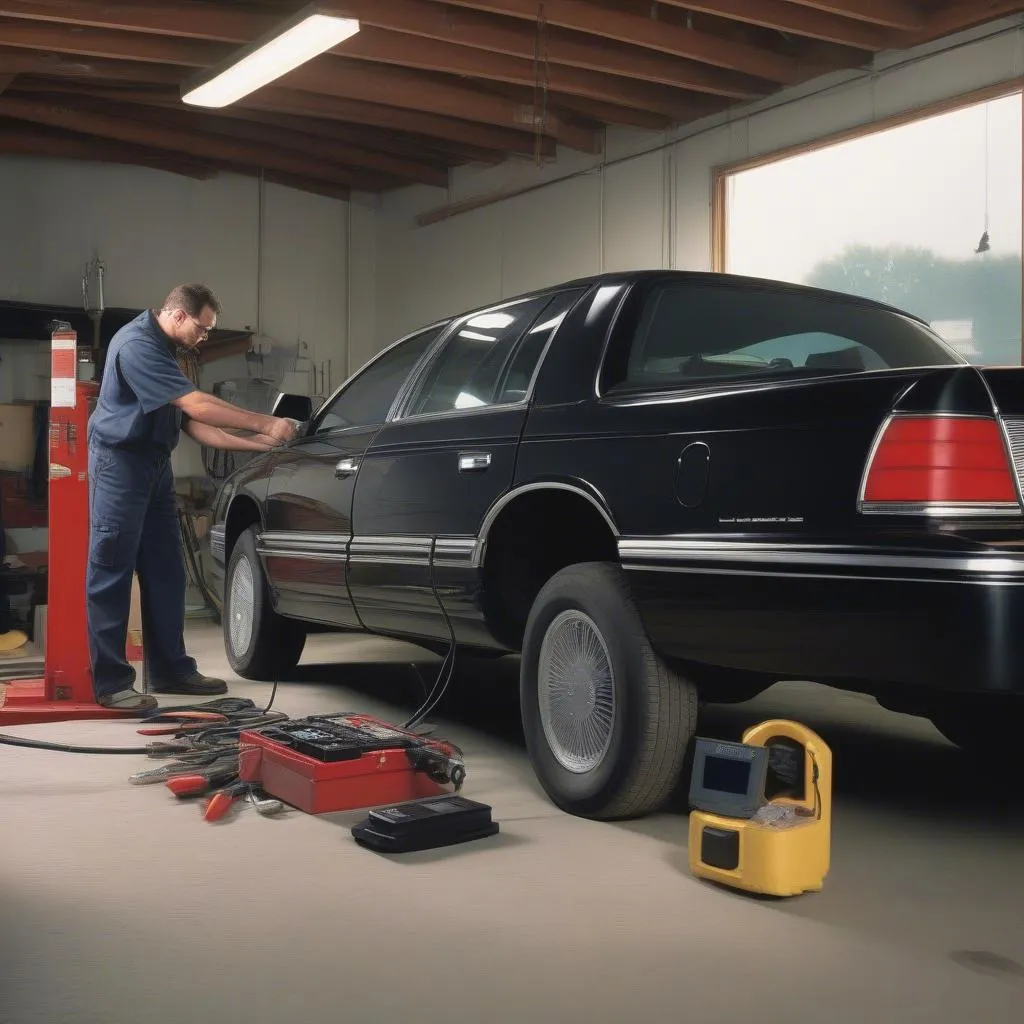 Mechanic Diagnosing a Lincoln Town Car