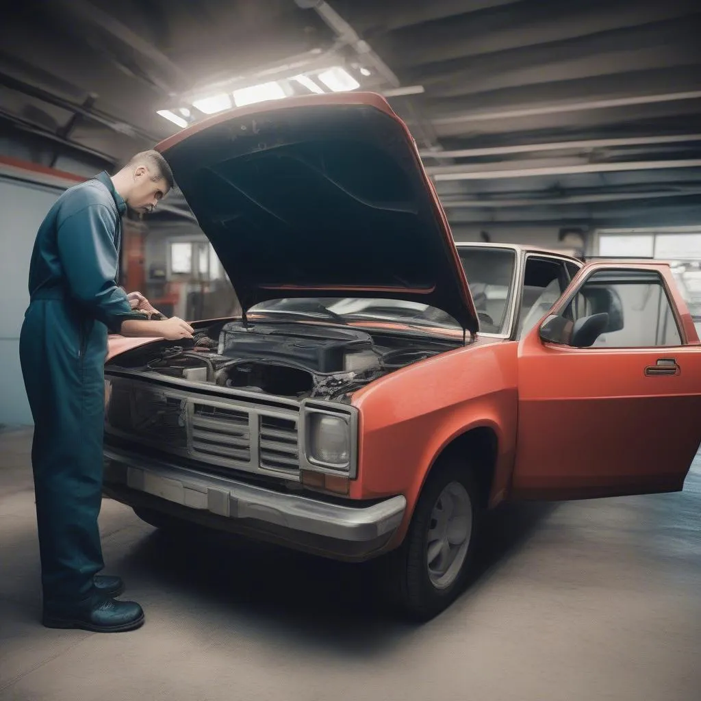 Mécanicien vérifiant une voiture