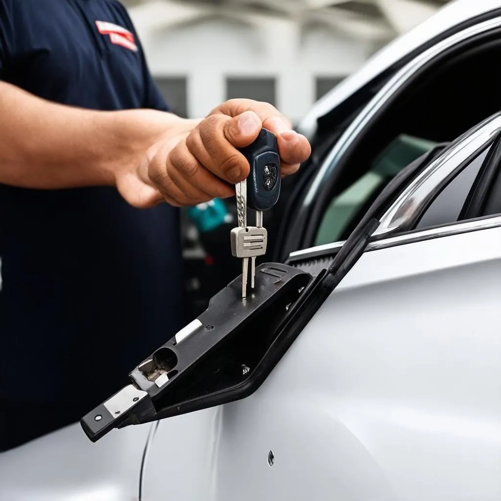 Un serrurier automobile travaillant sur une voiture