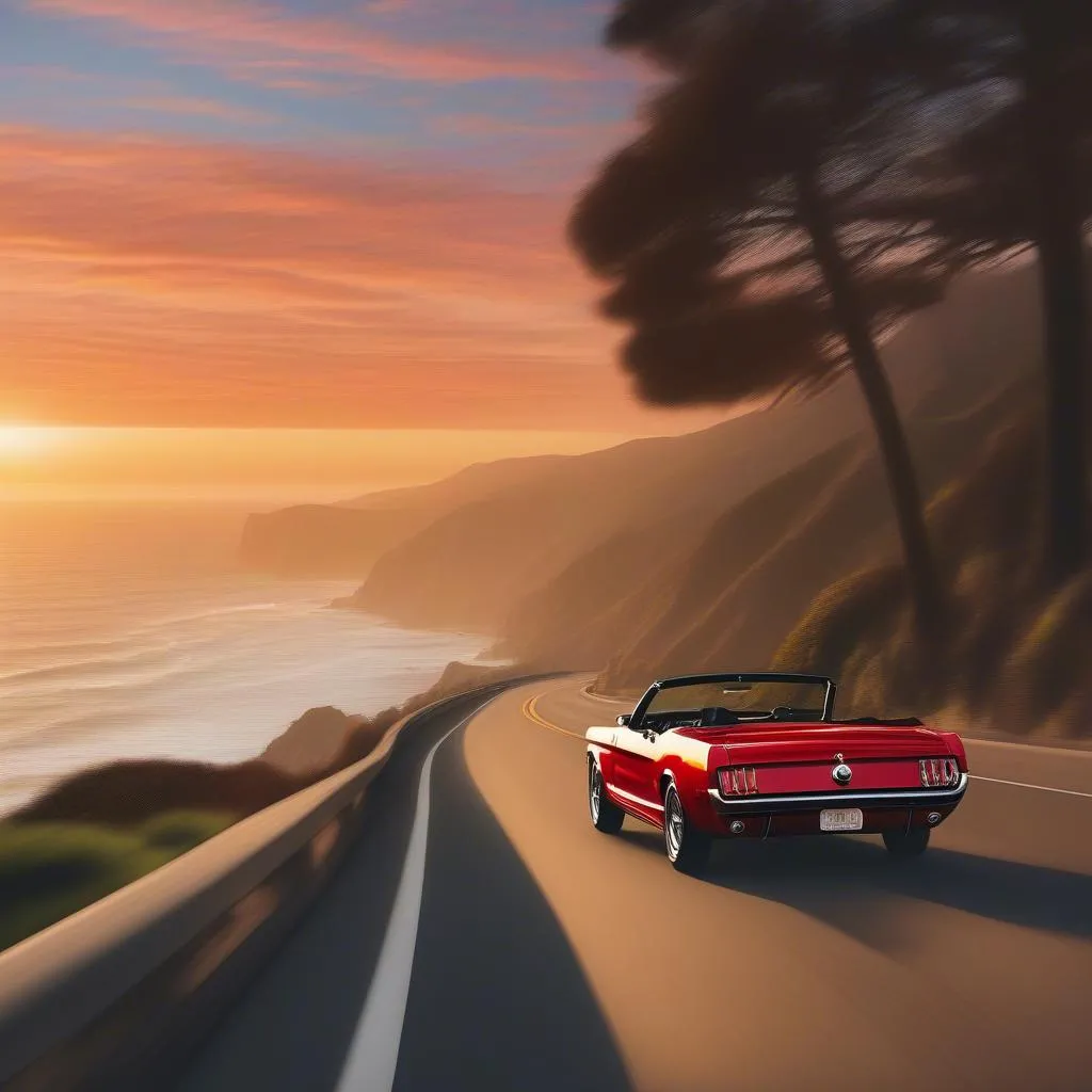 Ford Mustang on a scenic road trip