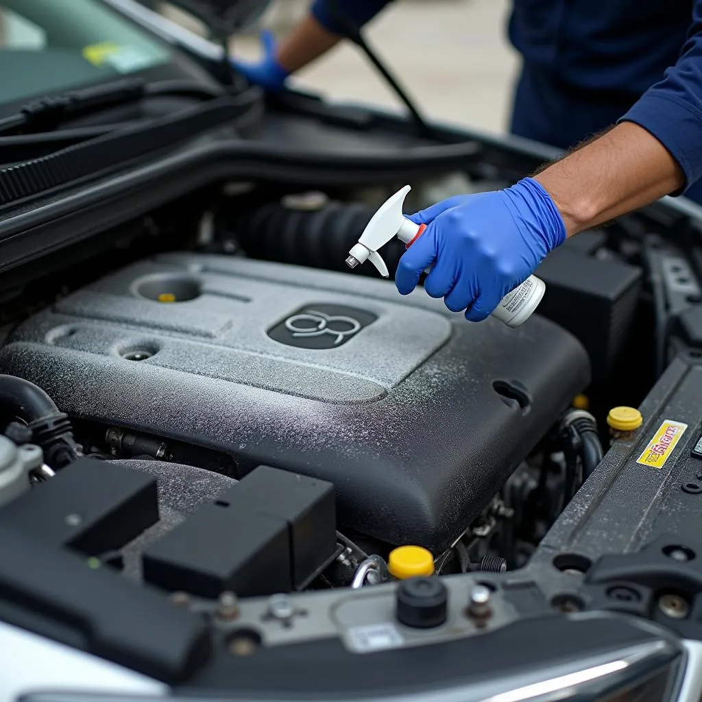 Nettoyage détaillé du moteur d'une voiture